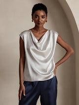 [Lysegrå] SilkSilky-DK Cap Sleeve Cowl Neck T-shirt til kvinder 001