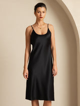 [Sort] SilkSilky-DK Sleeveless U hals Kjole 004