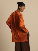 [Karamel] SilkSilky-DK 19Momme Langærmet Ståkrave Bluse 002