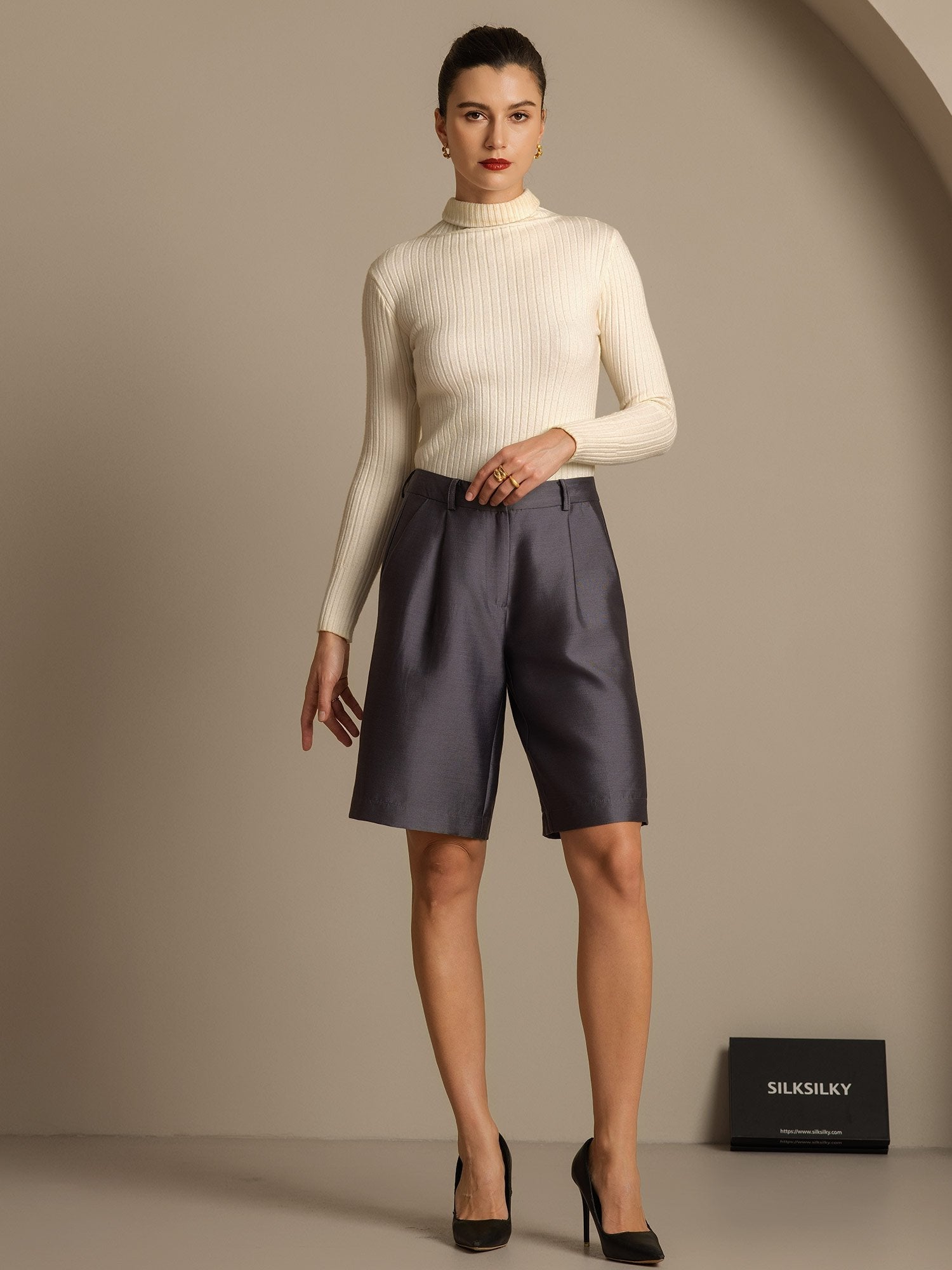 [Grå] SilkSilky-DK 32Momme Silke Womens Shorts 006,