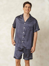 [Marine Ginkgo] SilkSilky-DK Short Sleeve Lapel Collar Pyjamas til Mænd 005