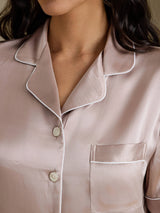 [Skyggegrå] SilkSilky-DK Short Sleeve Lapel Collar Dame Pyjamas 004
