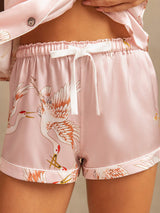 [Lyserød] SilkSilky-DK 19Momme Kort ærme Notchkrage Dame Pyjamas 005