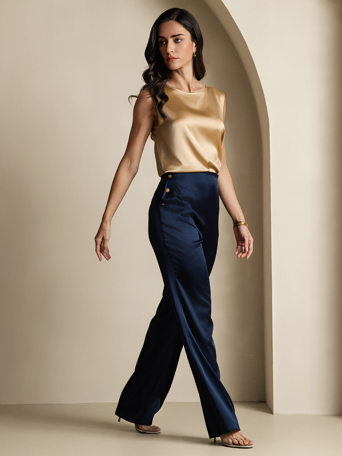 [Mørkeblå] SilkSilky-DK 19Momme Silke Womens Pants 007