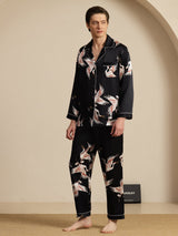 [Sort] SilkSilky-DK Long Sleeve Notch Collar Pyjamas til Mænd 006