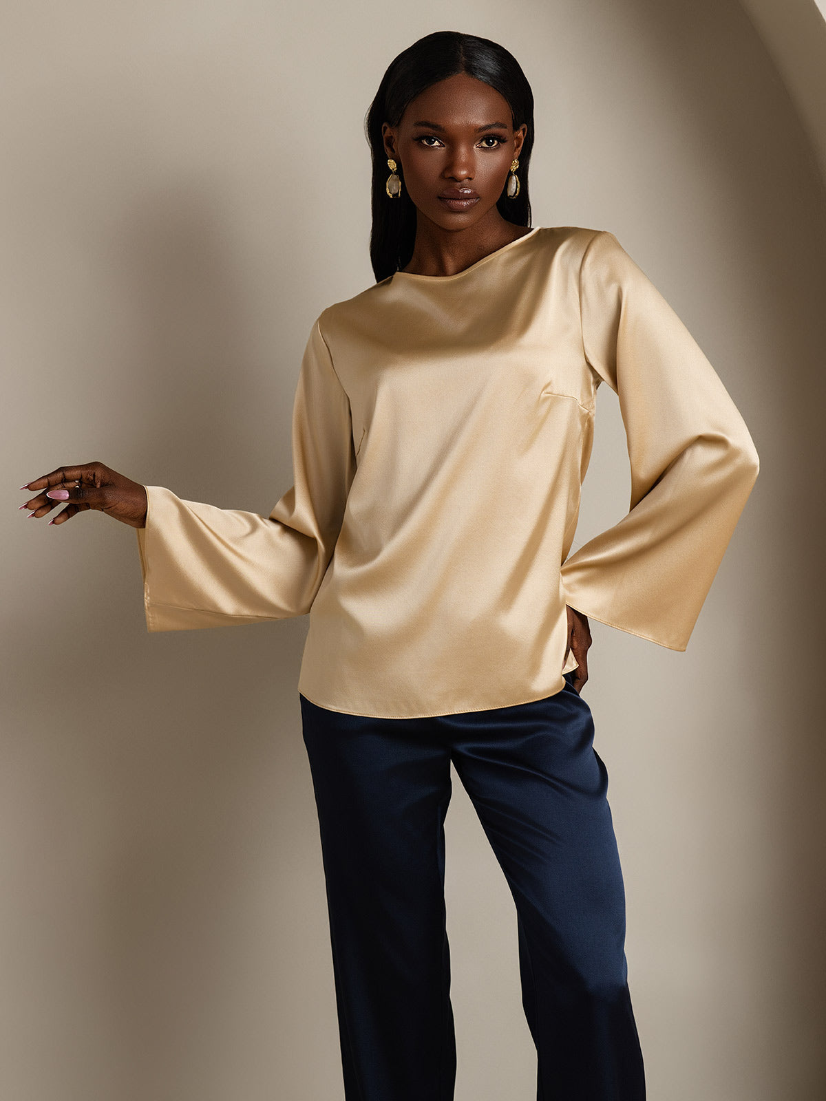 [Champagne] SilkSilky-DK 19Momme Silke Womens T-Shirt 001