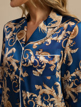 [Navy Drage] SilkSilky-DK Long Sleeve Lapel Collar Dame Pyjamas 007