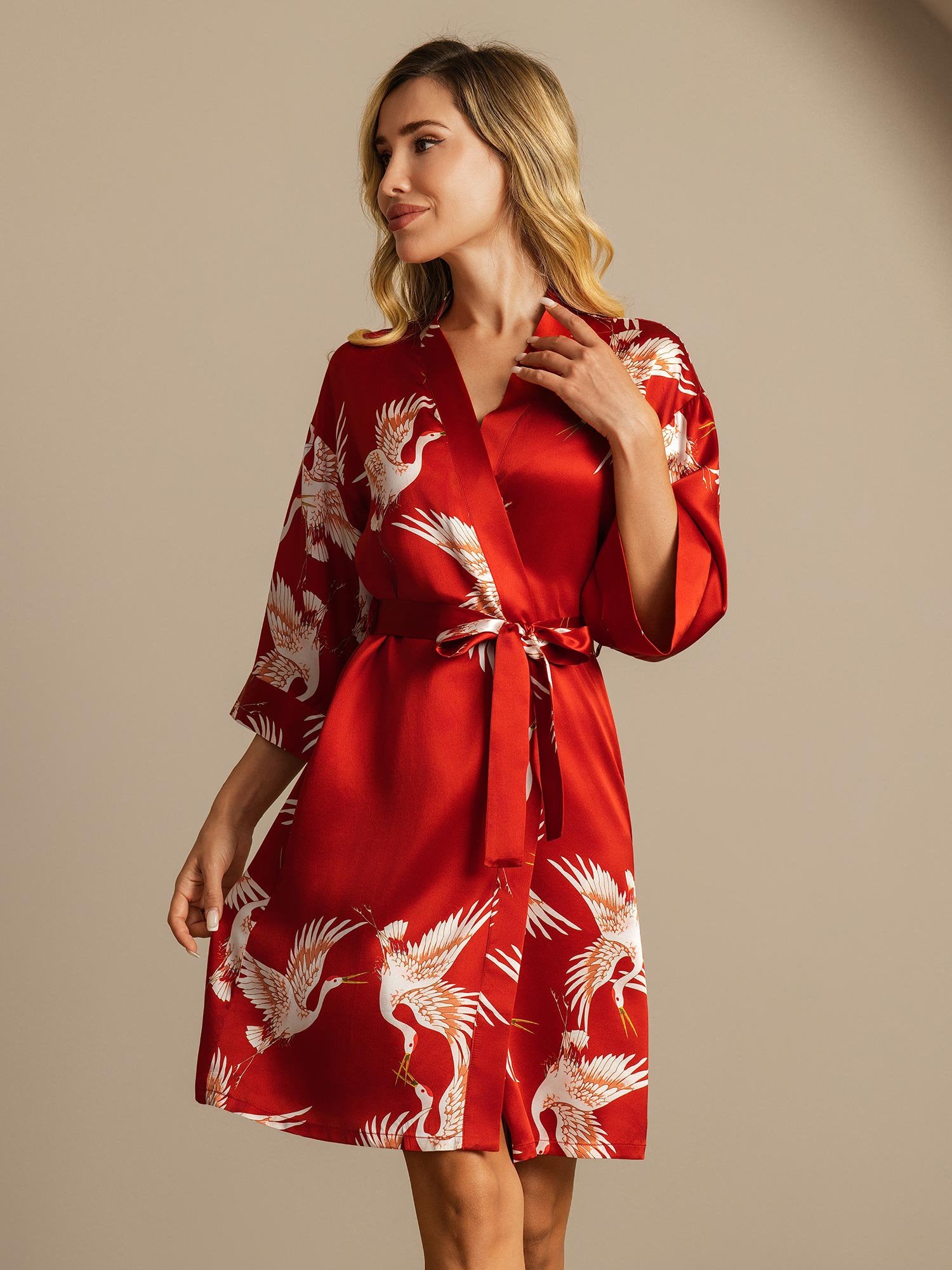 [Mørkerød] SilkSilky-DK 19Momme Silke Womens Robe 006