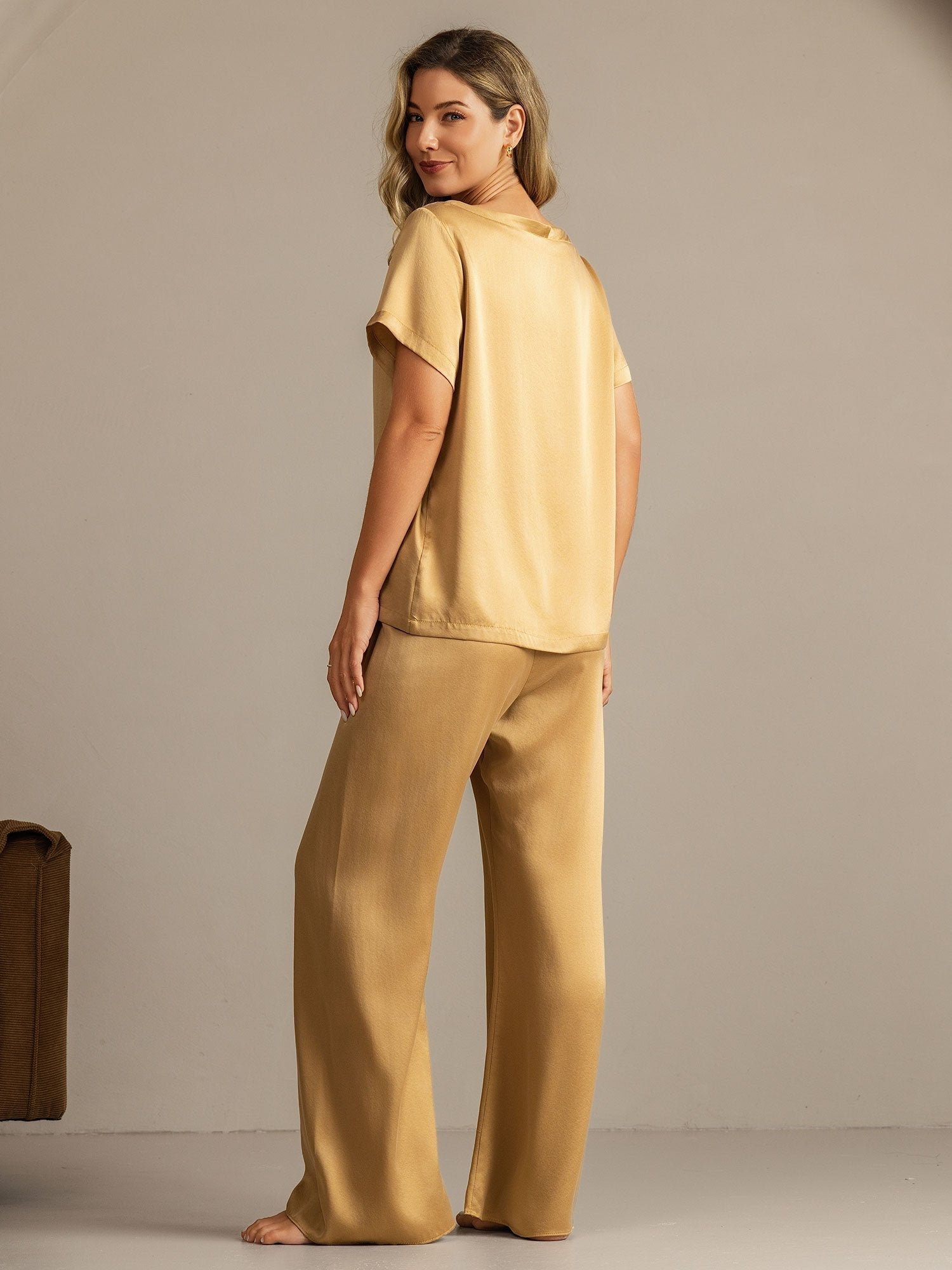 [Tan] SilkSilky-DK 19Momme Silke Womens Pajamas 002