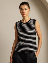 [Sort Stribe] SilkSilky-DK Sleeveless Round Neck Camisole Top 001