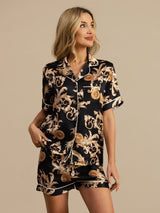 [Sort Drage] SilkSilky-DK Short Sleeve Lapel Collar Dame Pyjamas 004
