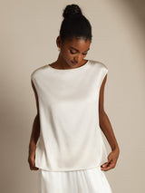 [Hvid] SilkSilky-DK Cap Sleeve Round Neck T-shirt til kvinder 006