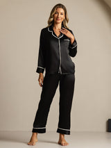 [Sort] SilkSilky-DK Langærmet Notchkrage Dame Pyjamas 007