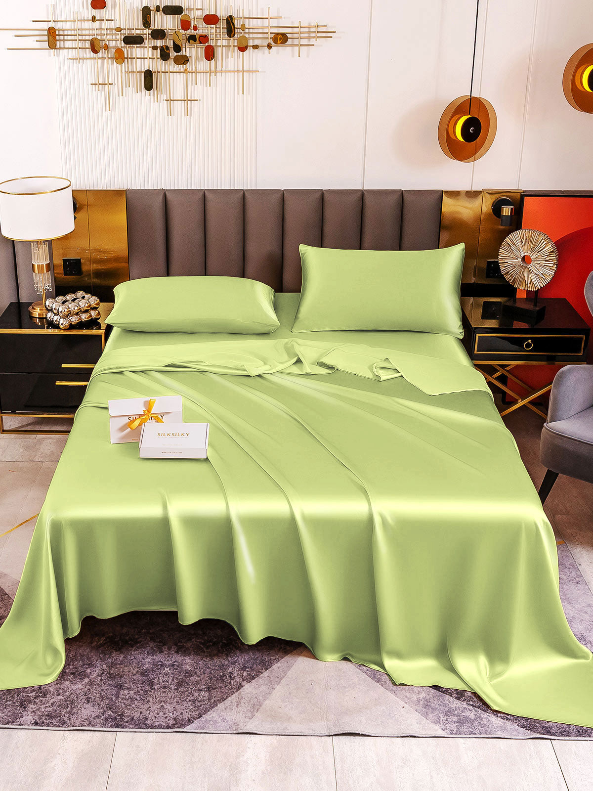 [Mintgrøn] SilkSilky-DK 19Momme Bedding Set 002