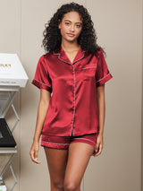 [Vin] SilkSilky-DK Short Sleeve Lapel Collar Dame Pyjamas 004