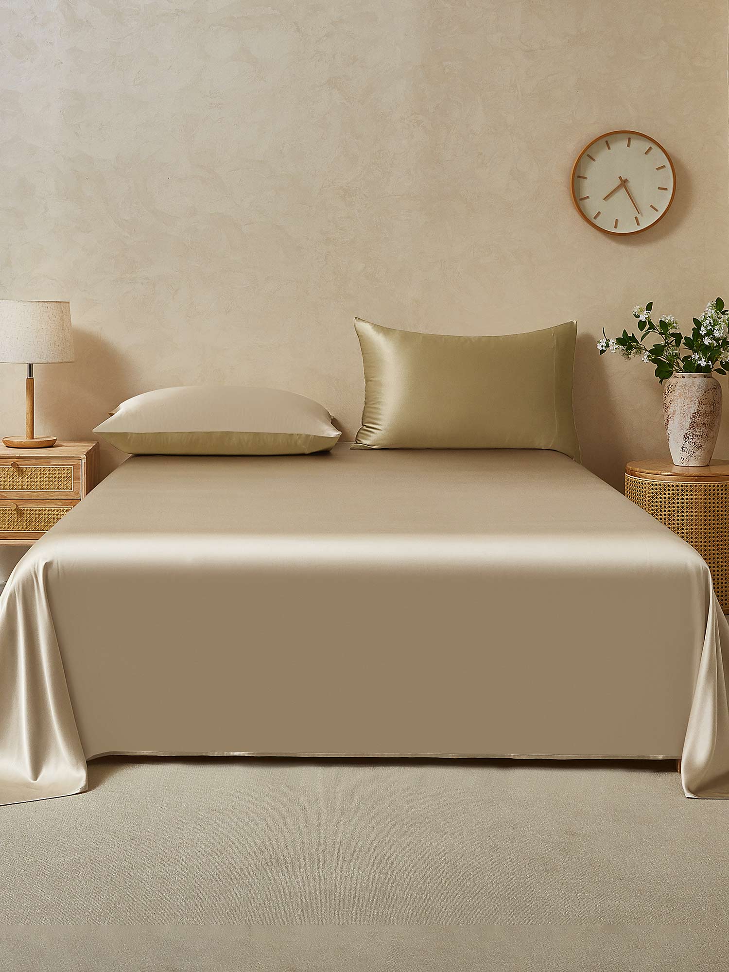 [Beige+Kaki] SilkSilky-DK 22Momme Bedding Set 001,