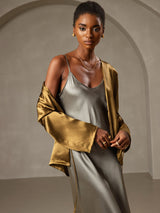 [Grågrøn] SilkSilky-DK Sleeveless V Neck Natkjole 006