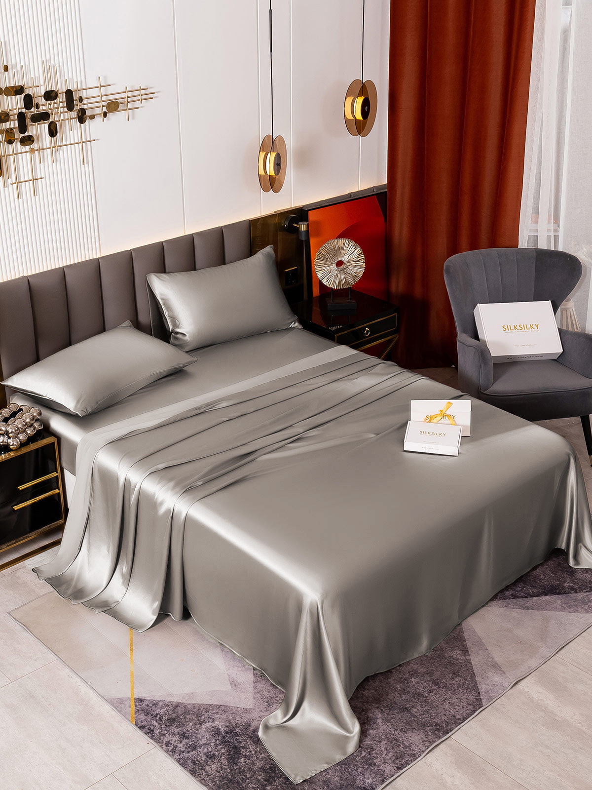 [Grå] SilkSilky-DK 19Momme Bedding Set 002