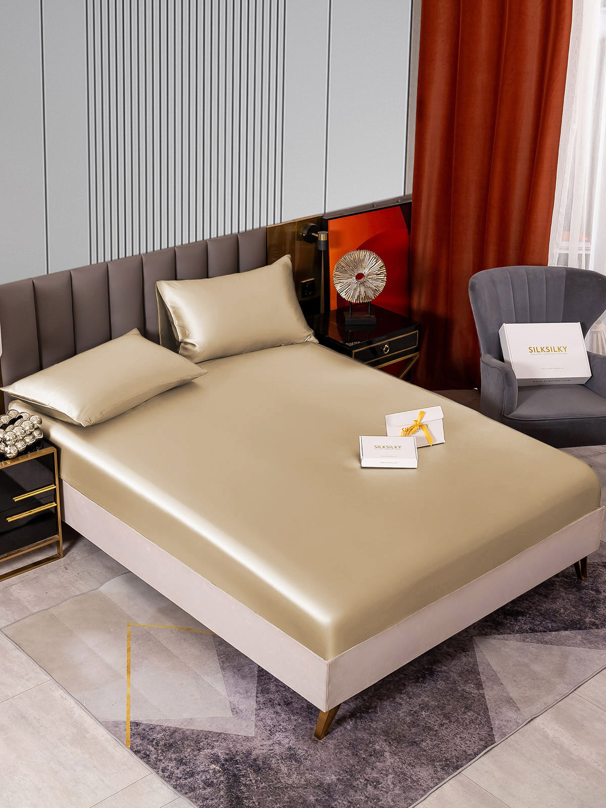 [Beige] SilkSilky-DK 22Momme Bedding Set 002