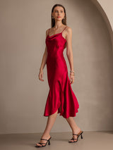 [Vin] SilkSilky-DK Spaghetti Rem Drapert halsutringning Kjole 006