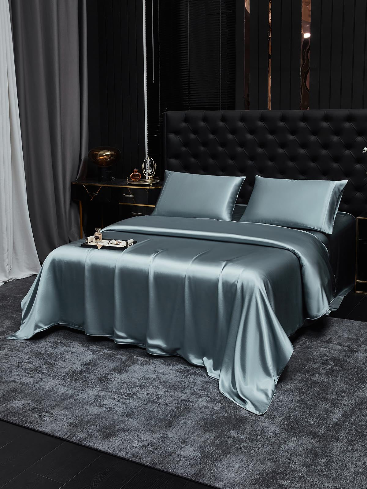 [Gråblå] SilkSilky-DK 19Momme Bedding Set 001