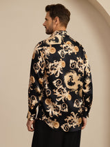 [Sort Drage] SilkSilky-DK Long Sleeve Lapel Collar Herreskjorte 002