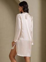 [Beige] SilkSilky-DK Long Sleeve Lapel Collar Soveskjorte 002