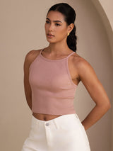 [Lyserød] SilkSilky-DK Sleeveless Crew Neck Camisole Top 003