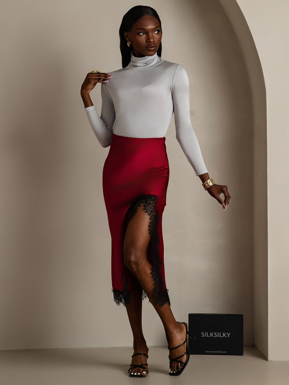 [Lysegrå] SilkSilky-DK Langærmet Rullekrave T-shirt til kvinder 005