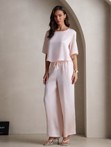 [Lyserød] SilkSilky-DK Half Sleeve Round Neck Dame Pyjamas 006