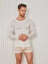 [Hvid] SilkSilky-DK Long Sleeve Round Neck Herre T-shirt 001