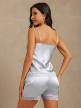 [Gråblå] SilkSilky-DK Sleeveless V Neck Camisole Sæt 002