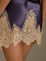 [Lilla Grå] SilkSilky-DK Sleeveless V Neck Natkjole 007