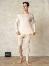 [Tan] SilkSilky-DK Langærmet Rund Hals Herre Lange Underbukser 003