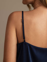 [Mørkeblå] SilkSilky-DK 19Momme Spaghetti Rem Dyb Rund Halsudskæring Camisole Sæt 005