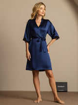 [Mørkeblå] SilkSilky-DK Half Sleeve Dame Morgenkåbe 003