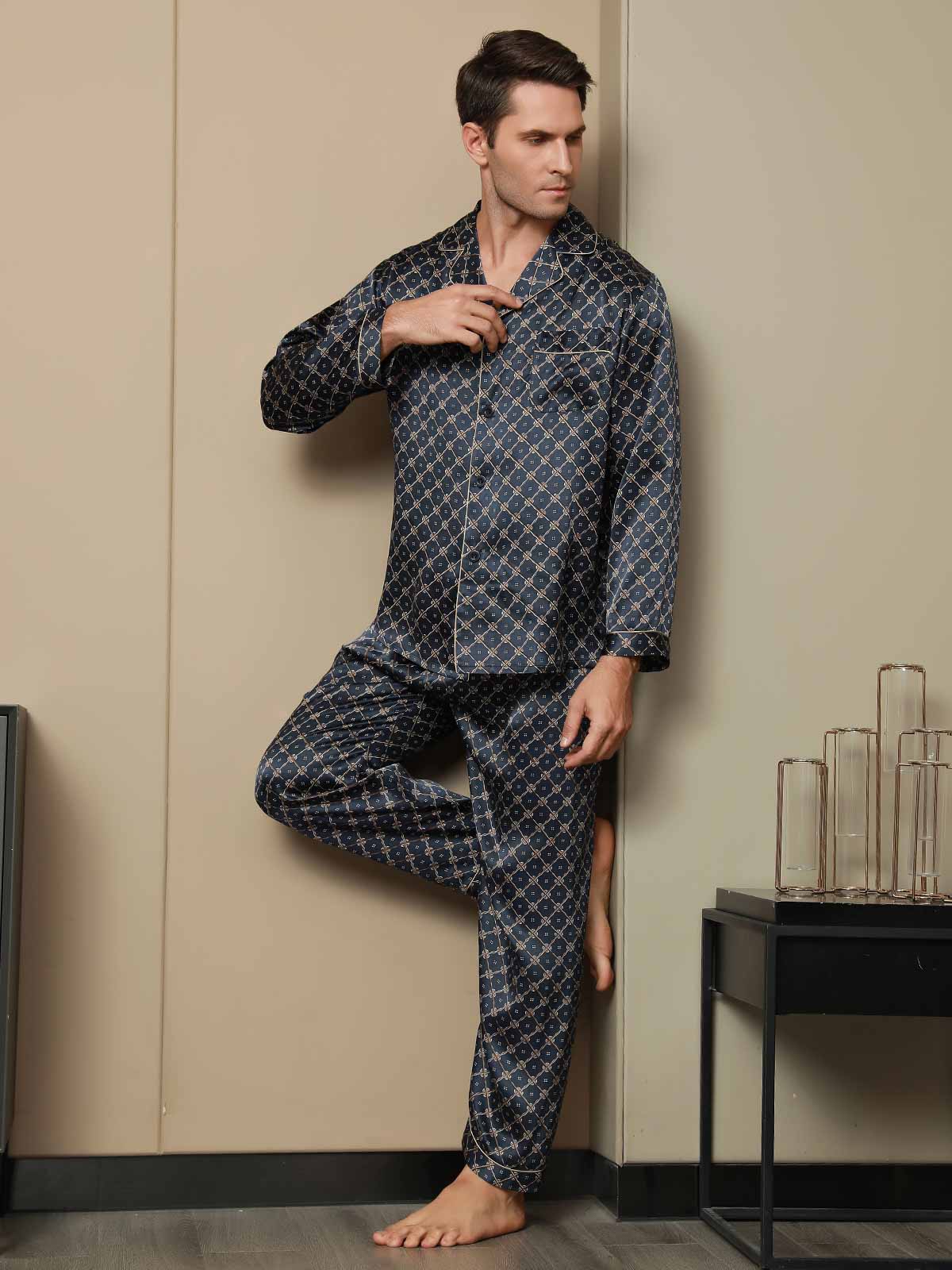 [Marine Kæde] SilkSilky-DK Mens Pajamas 005