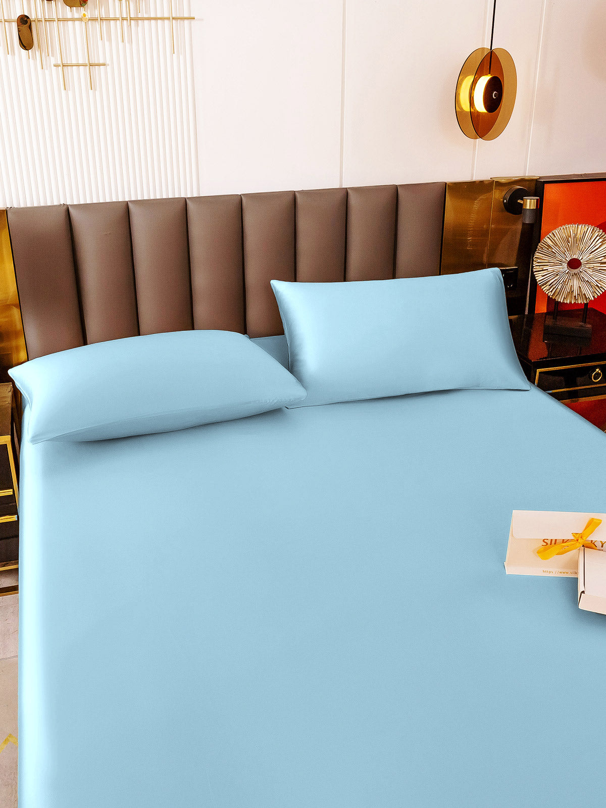 [Lyseblå] SilkSilky-DK 19Momme Bedding Set 003