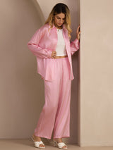 [Rosa Nålestribet] SilkSilky-DK Long Sleeve Lapel Collar Women's Outfit Sets 006