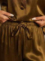[Brun] SilkSilky-DK Long Sleeve Lapel Collar Dame Pyjamas 007