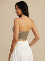 [Kaki] SilkSilky-DK Spaghetti Strap V Neck Camisole Top 002
