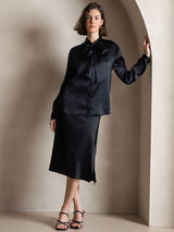 [Sort] SilkSilky-DK Long Sleeve Tie Neck Damebluser 005