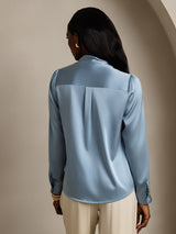 [Gråblå] SilkSilky-DK Long Sleeve Tie Neck Damebluser 002