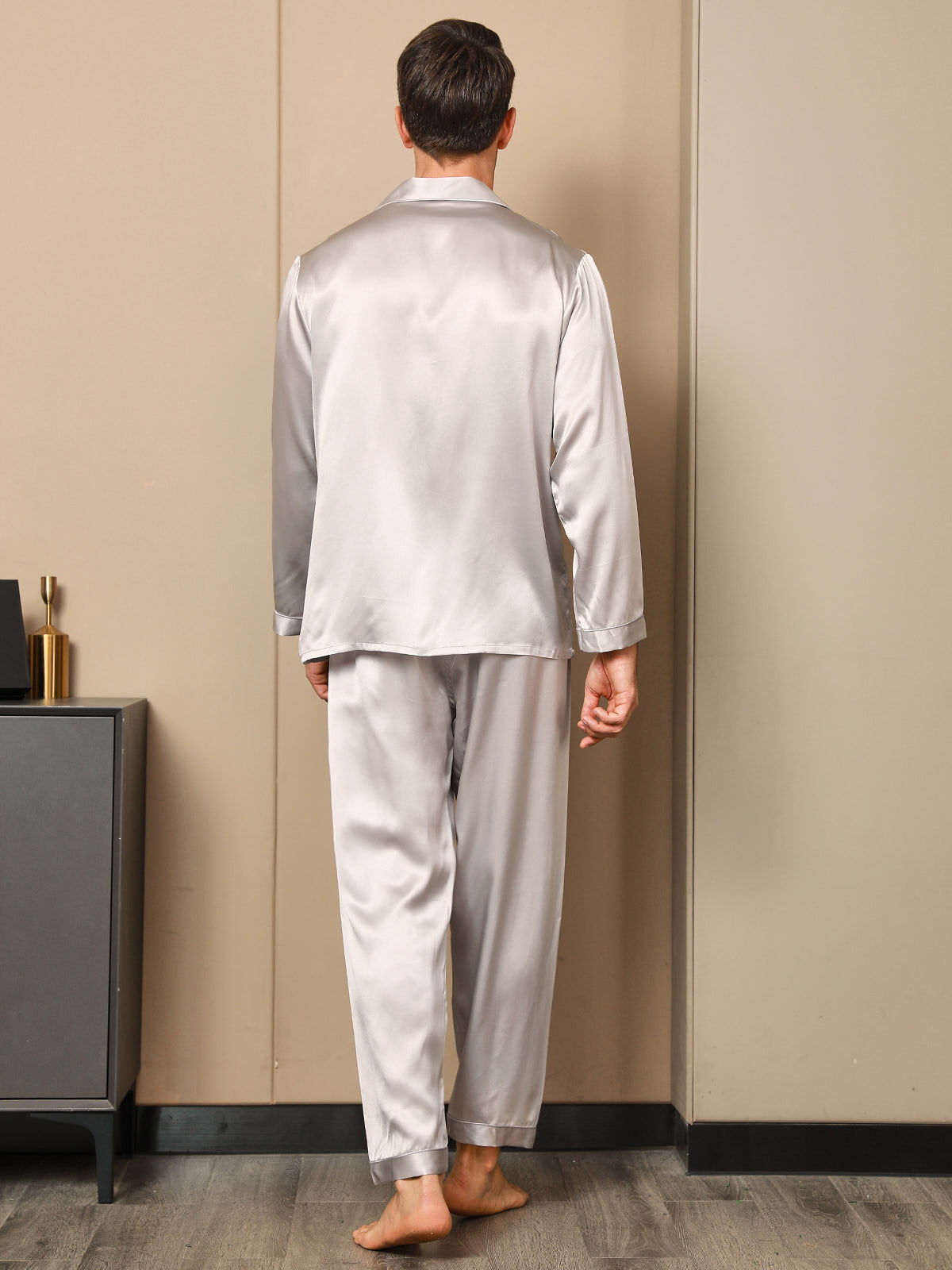 [Grå] SilkSilky-DK 19Momme Mens Pajamas 002
