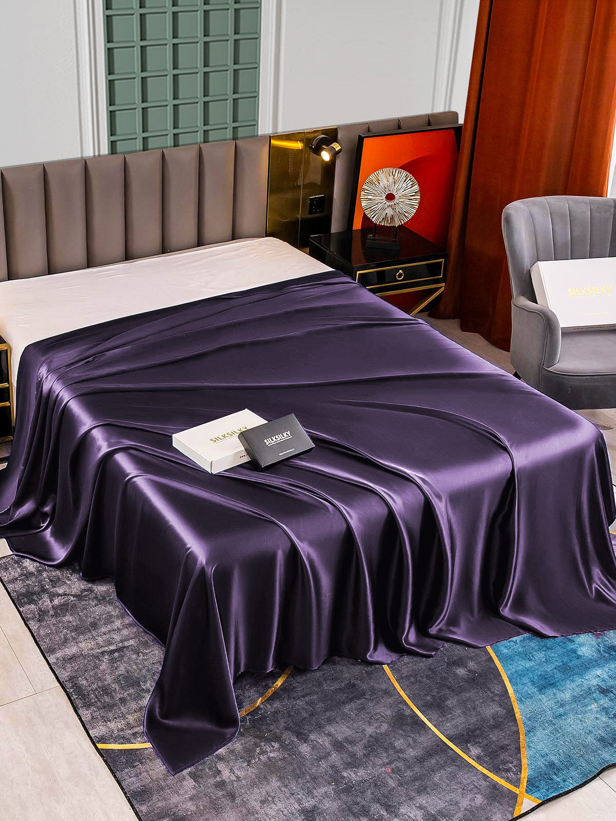 [Mørke Lilla] SilkSilky-DK 25Momme Sheet 001