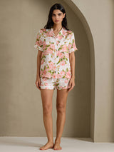 [Hvid Pæon] SilkSilky-DK Short Sleeve Notch Collar Dame Pyjamas 006