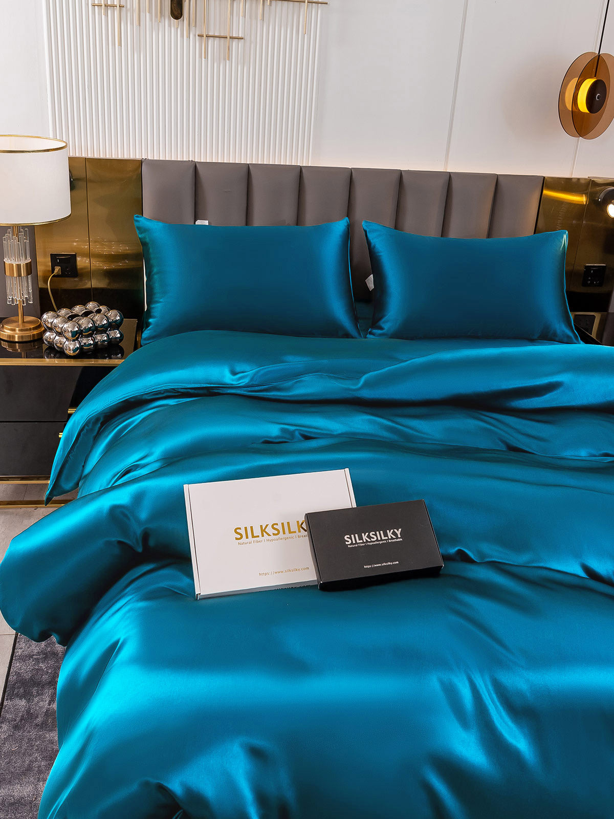 [Blågrøn] SilkSilky-DK 19Momme Bedding Set 004