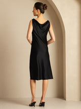 [Sort] SilkSilky-DK Sleeveless Cowl Neck Kjole 002