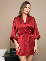 [Vin] SilkSilky-DK 3/4 Sleeve Dame Morgenkåbe 004