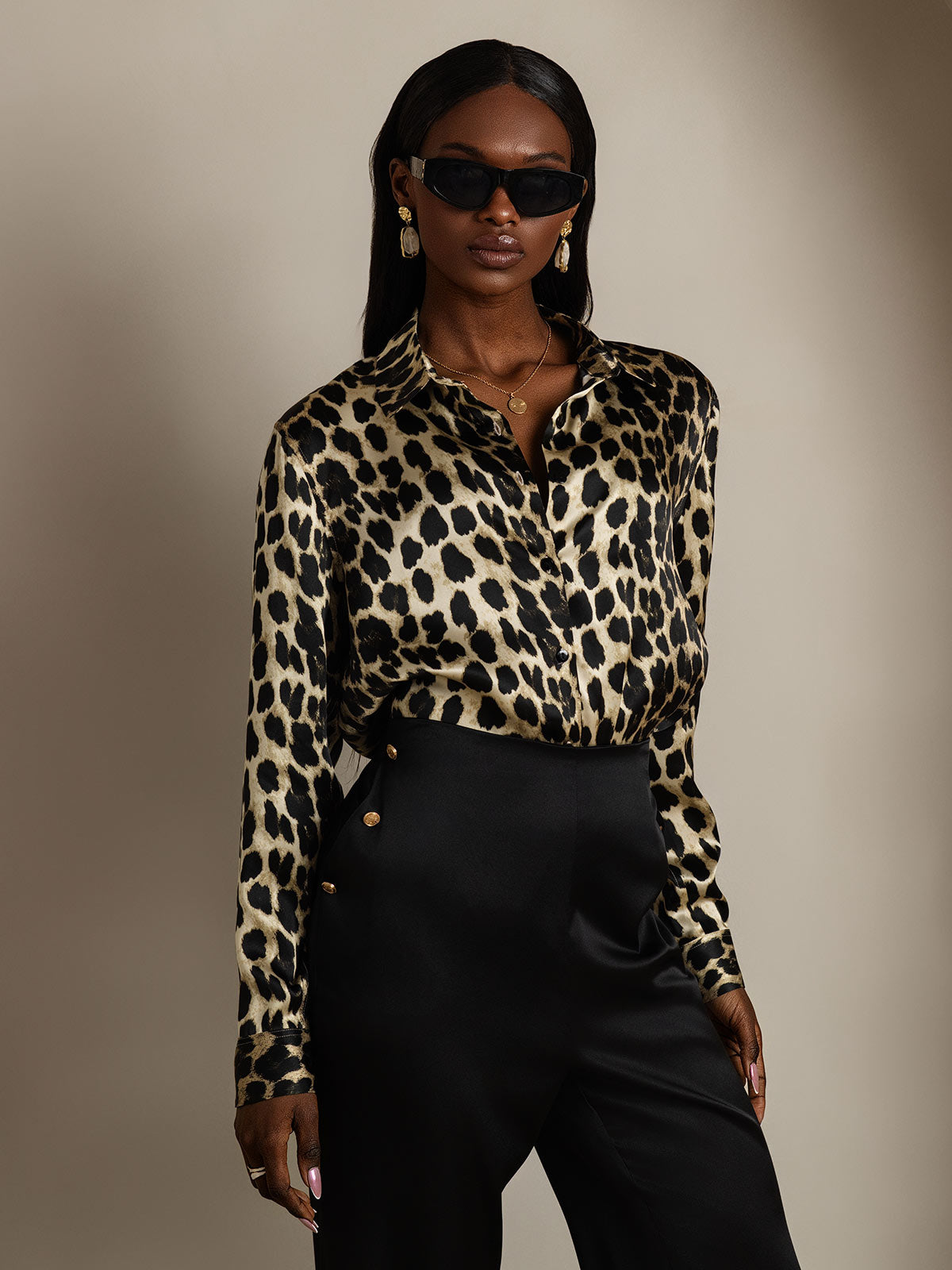 [Leopard] SilkSilky-DK Silke Long Sleeve Collar Dameskjorte 004